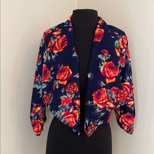 Floral Navy and Red Rose Print Jacket